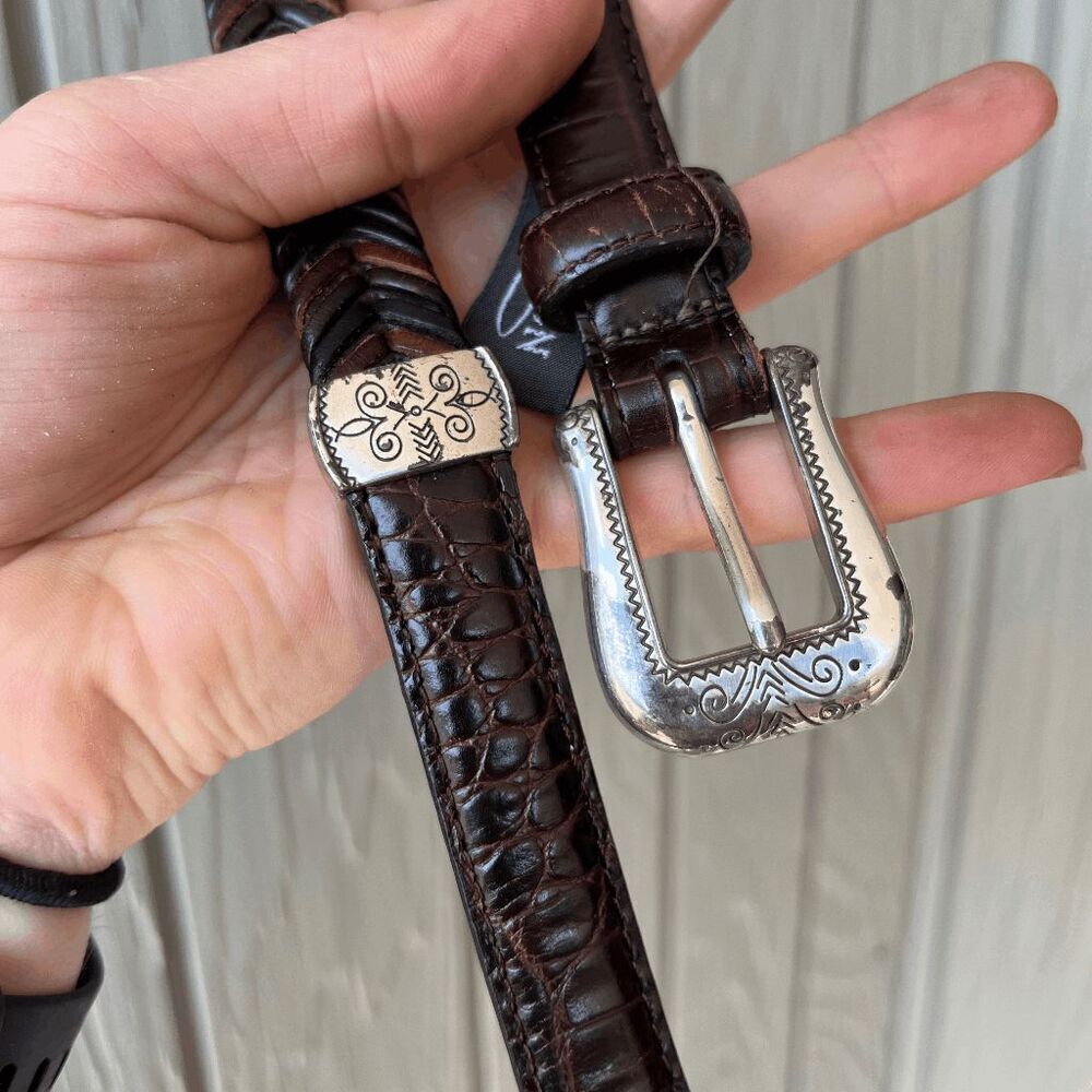 Brighton Brown Braided Leather Belt Silver Buckle & Accents L/34 - Picture 14 of 16